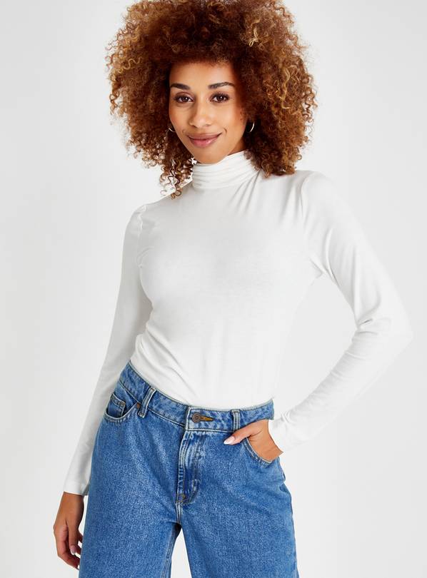 Slim Fit Cream Roll Neck Top 20