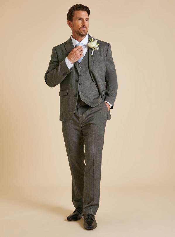 Charcoal Herringbone Suit Trousers 38R