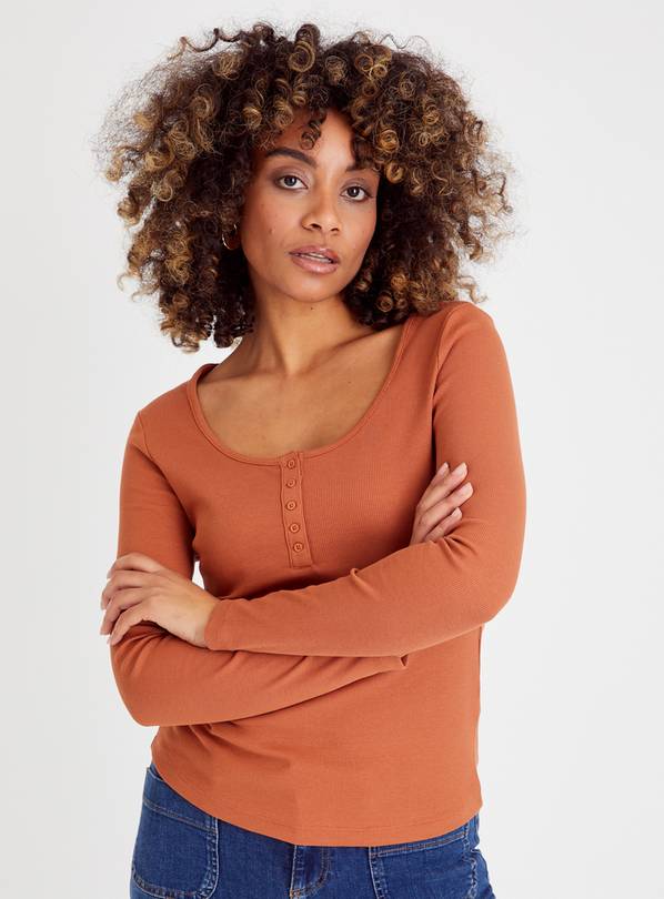 Buy Brown Long Sleeve Henley Top 14, T-shirts