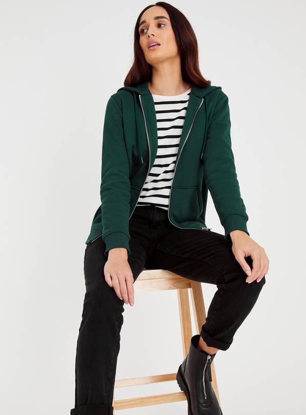 Buy Dark Green Zip-Through Hoodie S, Hoodies and sweatshirts