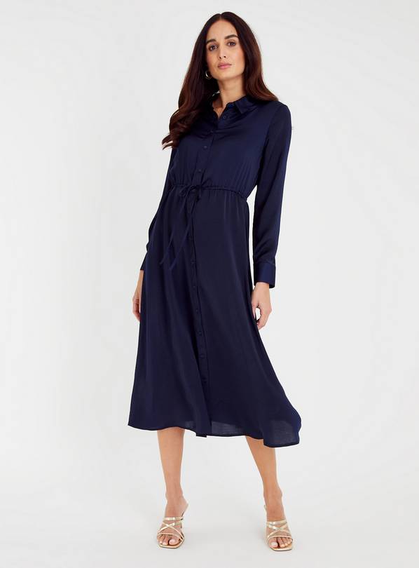 Satin midi cheap shirt dress