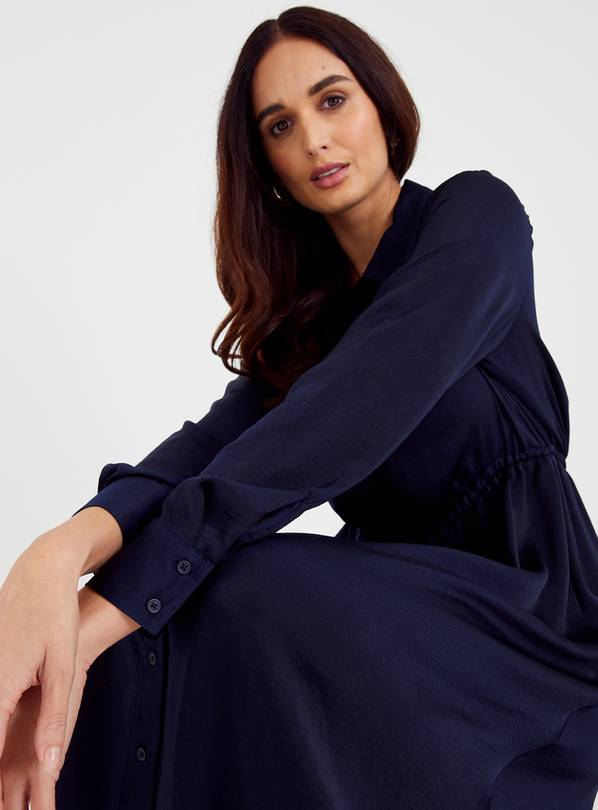 Navy satin shirt clearance dress