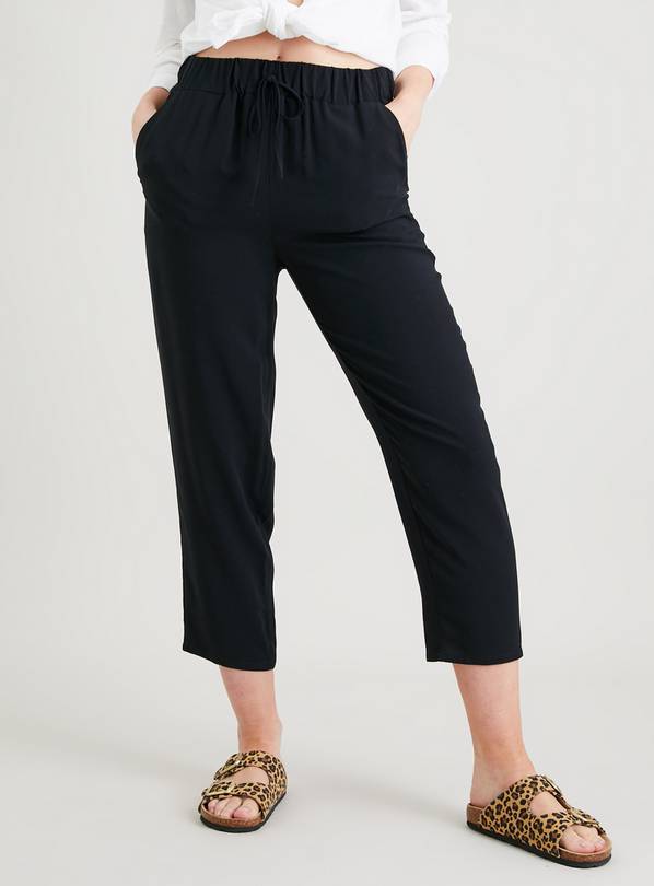 Buy Black Cropped Drapey Trousers 16 | Trousers | Tu