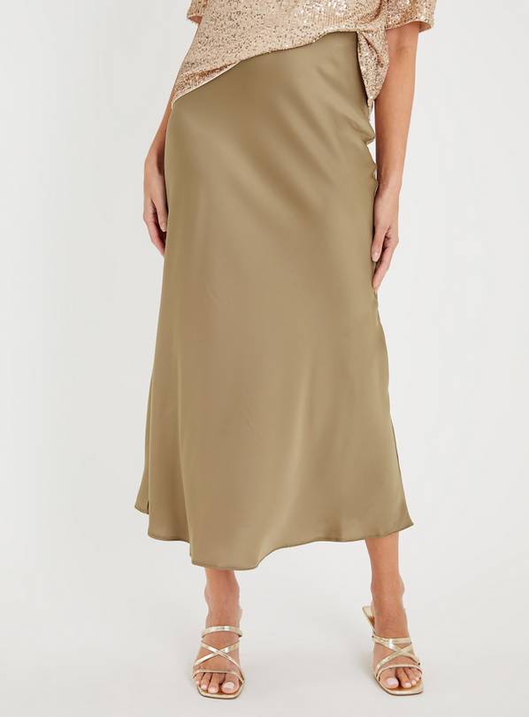 Finery Evelyn Satin Slip Midi Skirt, Green, 8