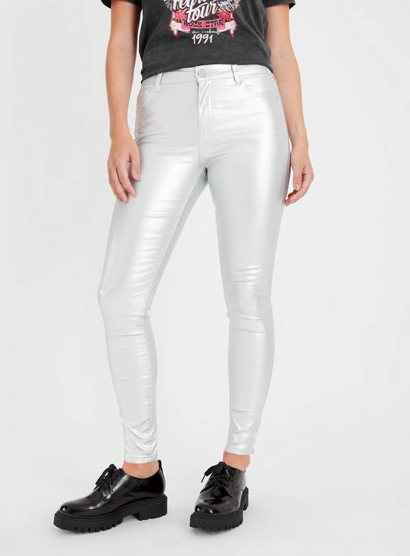 Metallic Silver Skinny Fit Jeans 18