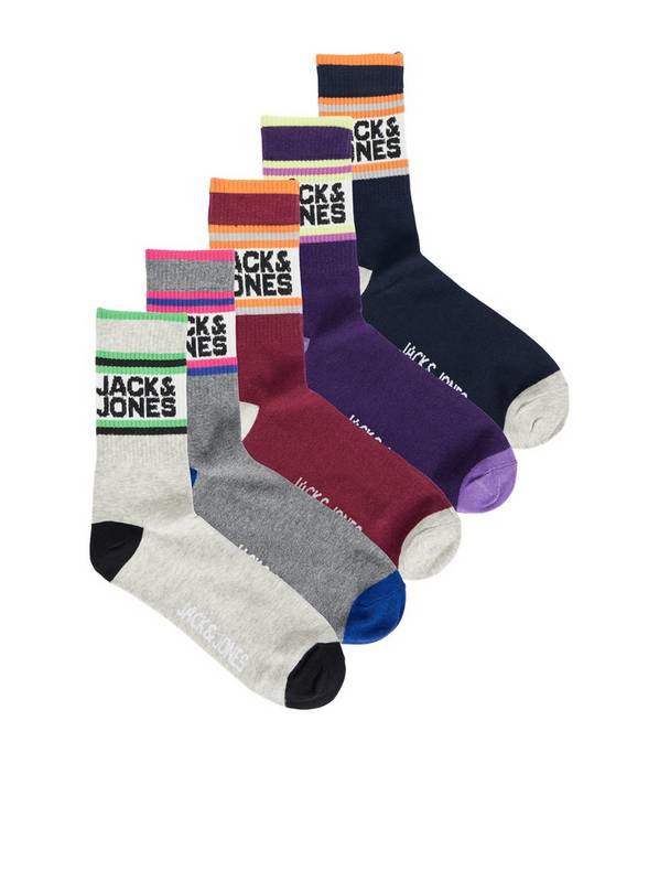 JACK & JONES JUNIOR Athletic Logo Tennis Sock 5 Pk 5-9