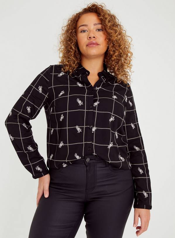 Black Grid Check Embroidered Shirt 14
