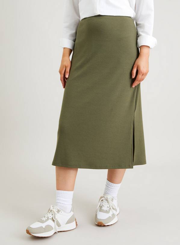 Khaki ribbed outlet skirt