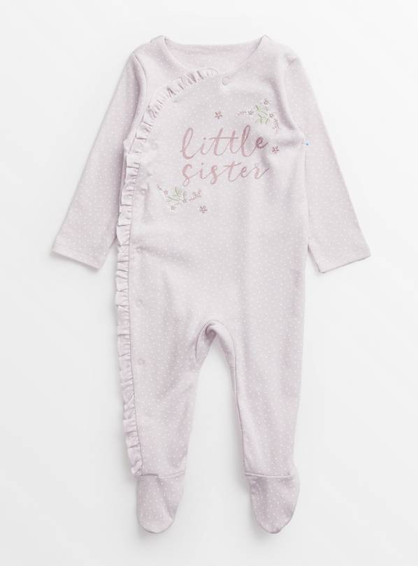 Pink Little Sister Slogan Sleepsuit Up to 1 mth