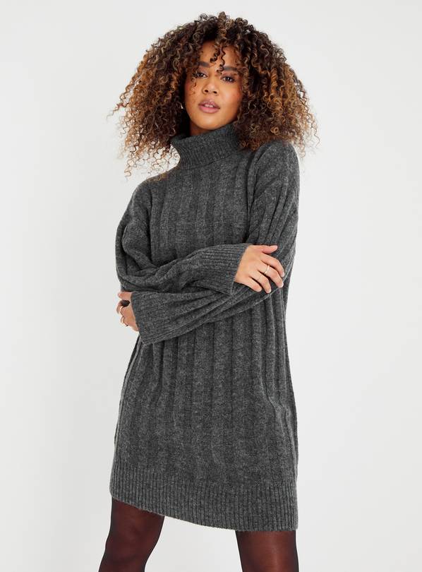 Buy Charcoal Roll Neck Jumper Dress 10, Dresses