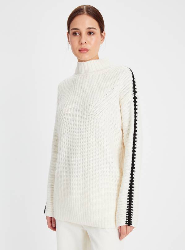 Cream Contrast Cable Knit Pants, Knitwear