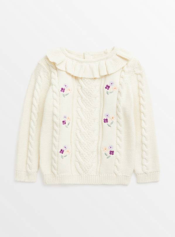 Cream Cable Knit Embroidered Jumper Up to 1 mth