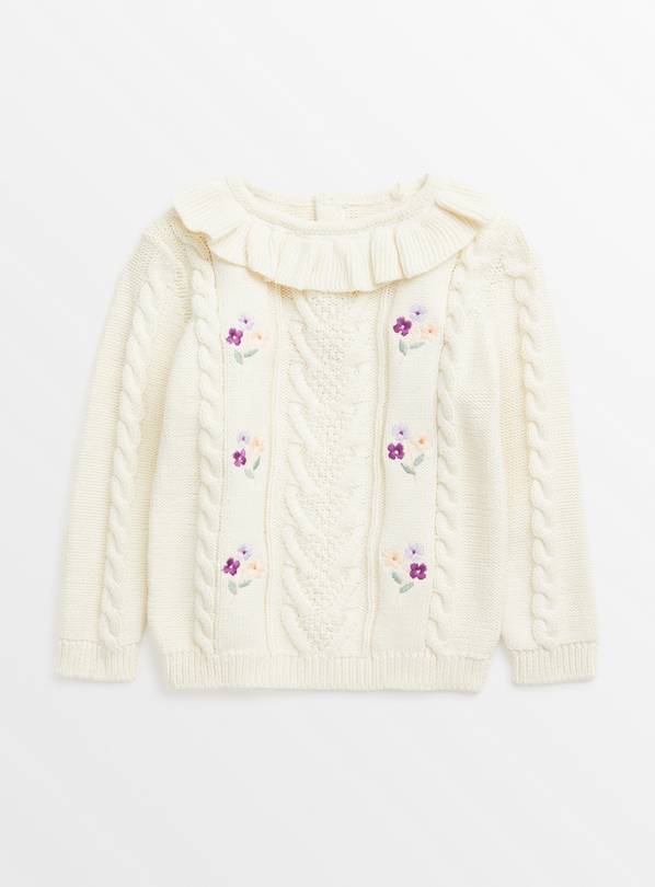 Buy Cream Cable Knit Embroidered Jumper Up to 3 mths