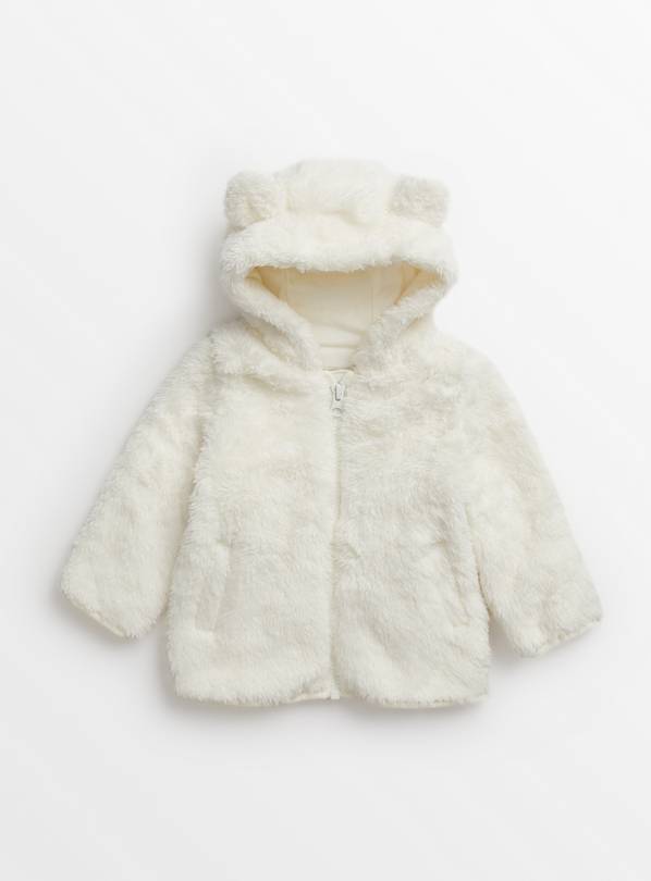 Buy Cream Fluffy Bear Hooded Jacket Up to 3 mths Tops and tshirts