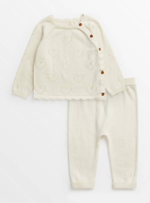 Cream Pointelle Heart Knitted Top & Leggings Set Up to 3 mths