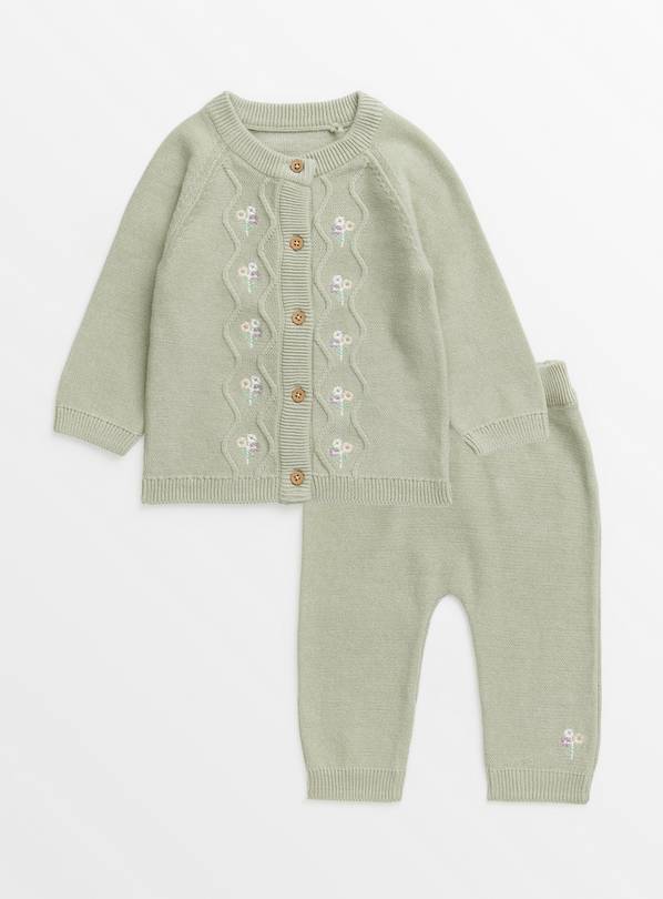 Green Knitted Cardigan & Leggings Set Up to 1 mth