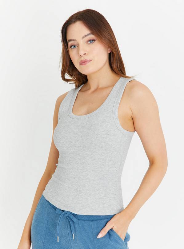 Cotton Slub Tank Top, Gym Top, Lightest Grey Marl