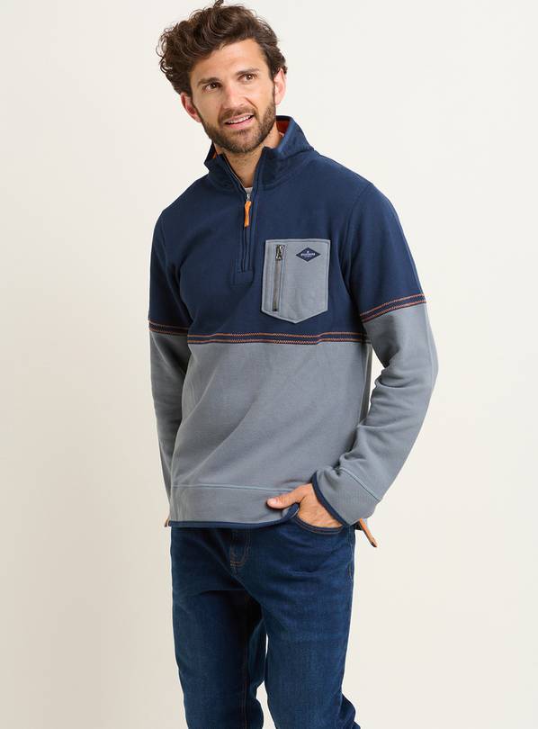 BRAKEBURN Blue Pique Quarter Zip M