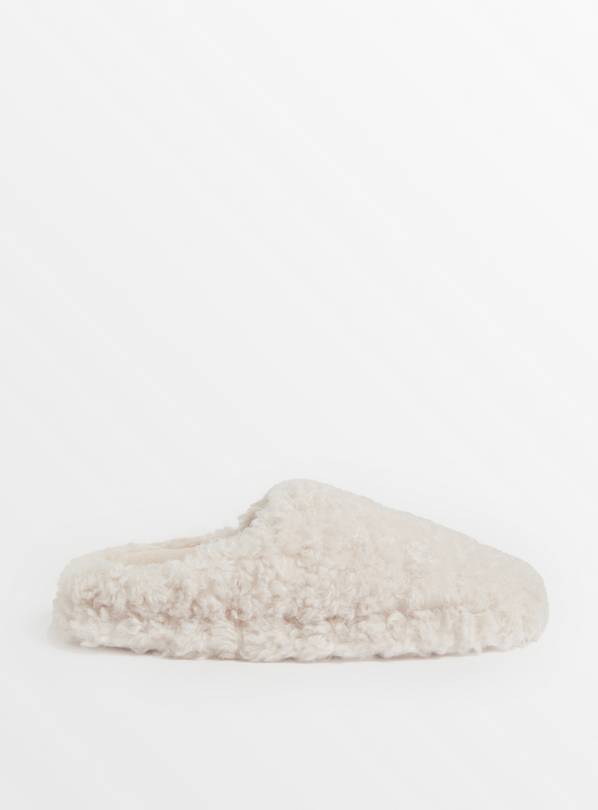 Buy Cream Curly Faux Fur Mule Slippers S | Slippers | Argos