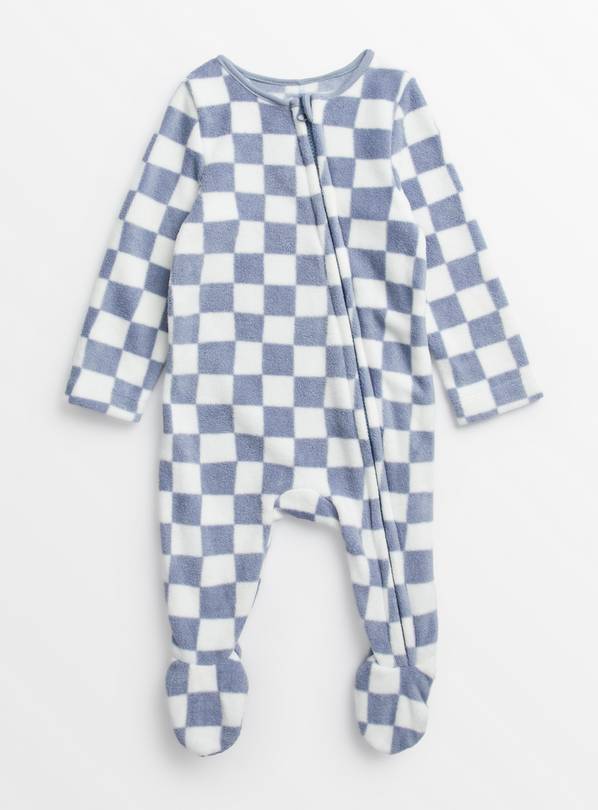 Blue Checkerboard Fleece Sleepsuit Up to 3 mths