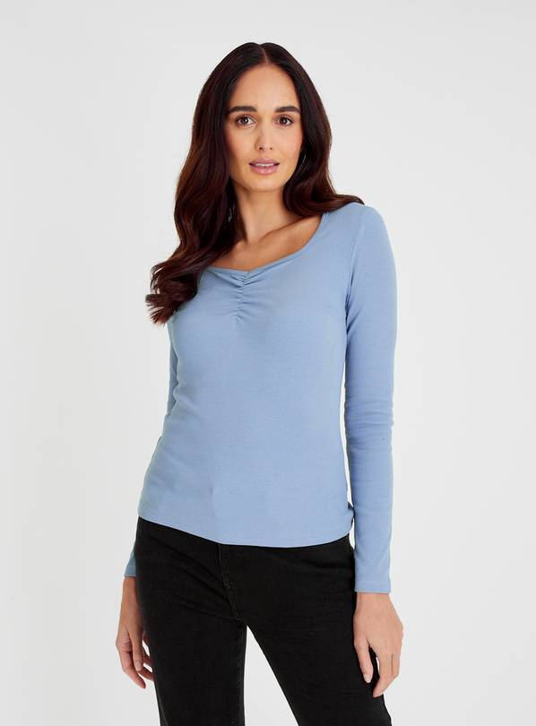 Blue Sweetheart Neckline Long Sleeve Top 10