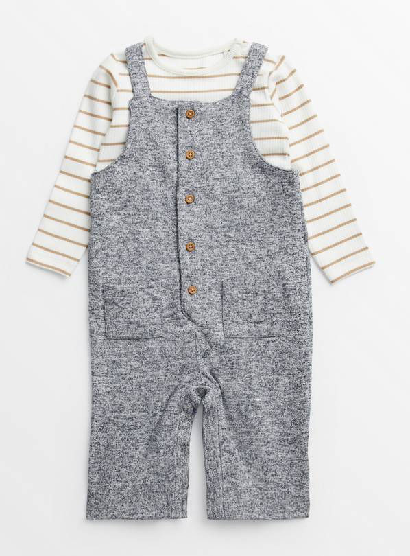 Grey Knitted Dungarees Set  9-12 months