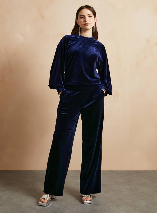 Buy Navy Straight Leg Velvet Coord Trousers 10L, Trousers