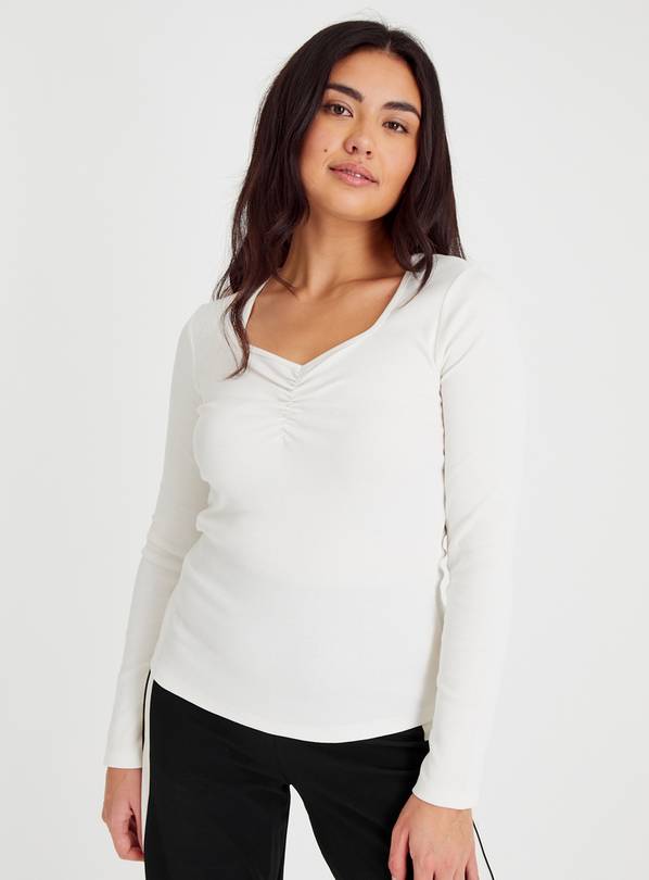 Buy White Sweetheart Neckline Long Sleeve Top 10 | T-shirts | Argos