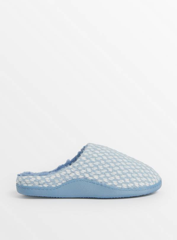 Blue Textured Mule Slippers L