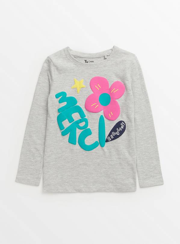 Grey Floral Merci Beaucoup Top  9 years