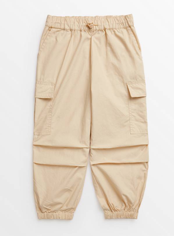 DRAWSTRING WAIST PARACHUTE CARGO TROUSERS STONE