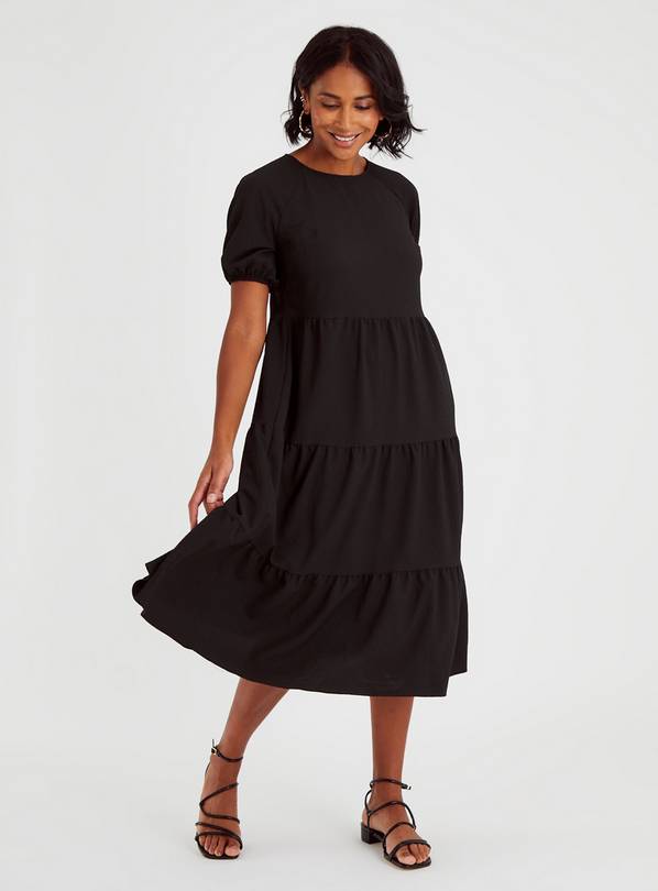 Buy Black Textured Tiered Midi Dress 14 | Dresses | Tu