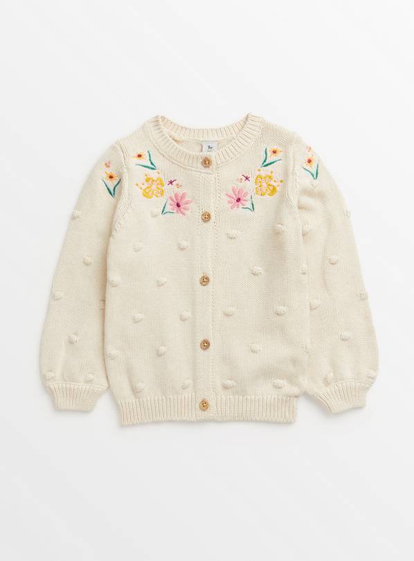 Oatmeal Floral Trim Cardigan 1-1.5 years