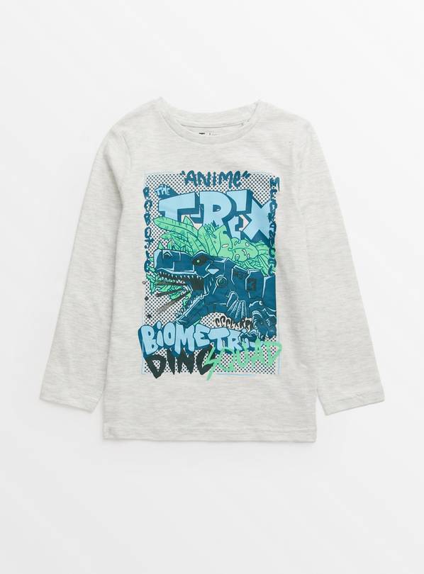 Grey Dino Anime Graphic T-Shirt 4 years