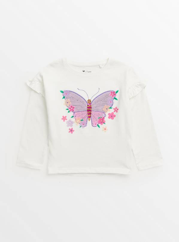 White Butterfly Frill Long Sleeve Top 4-5 years