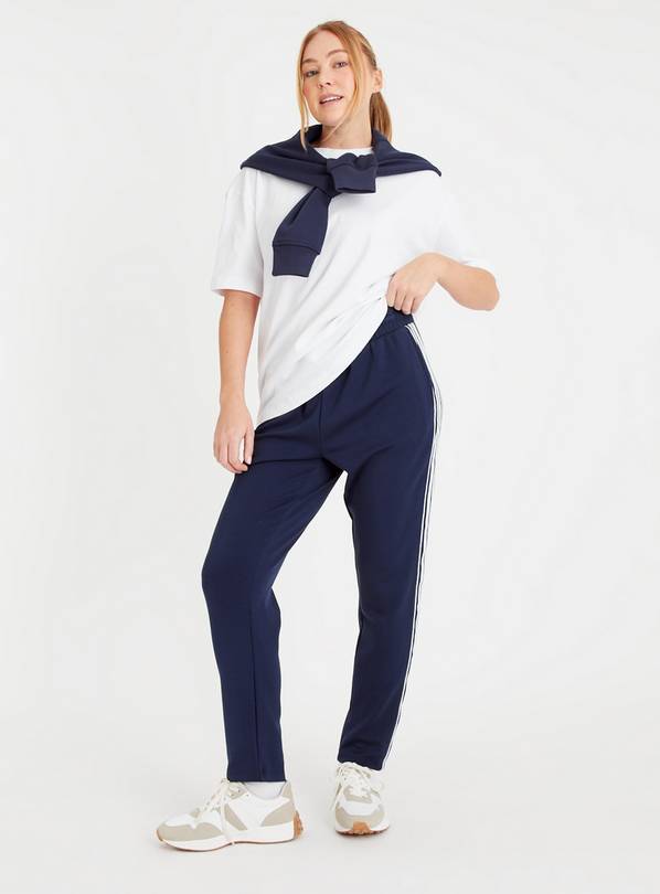 Navy blue joggers hot sale with white stripe