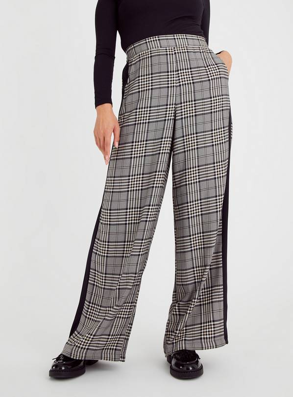 Checked Side Stripe Wide Leg Trousers