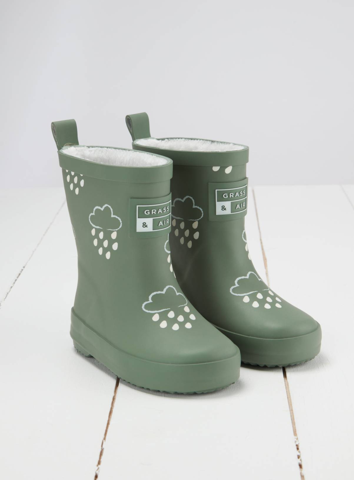 GRASS & AIR Khaki Green Colour Changing Kids Winter Wellies 4 Infant - Image 1