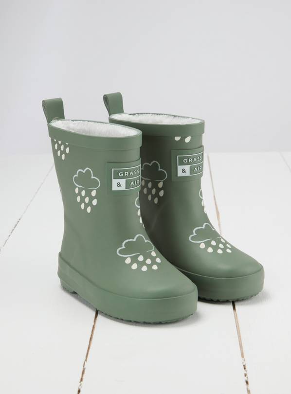 GRASS & AIR Khaki Green Colour Changing Kids Winter Wellies 10 Infant