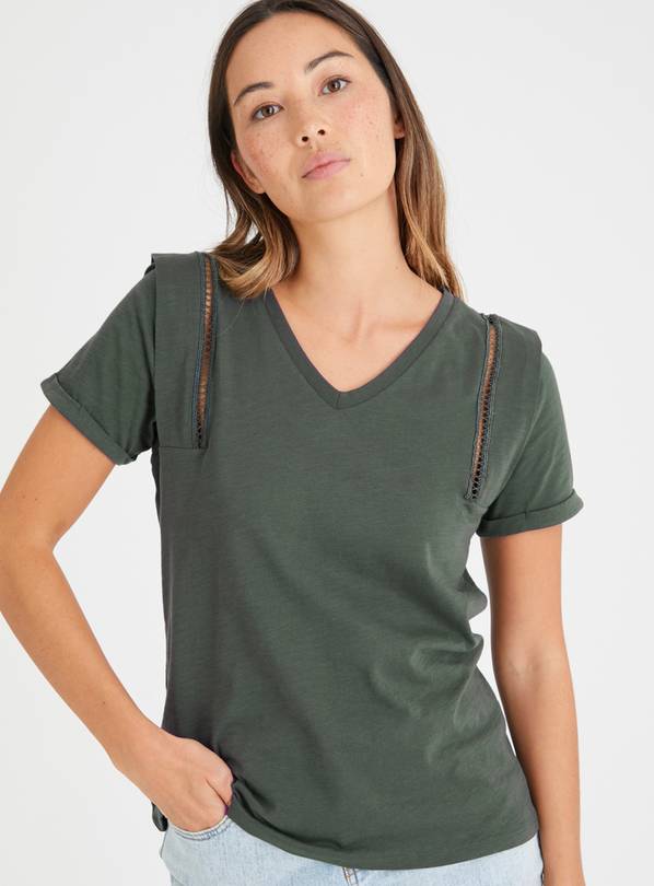 Green V-Neck Openwork T-Shirt 26