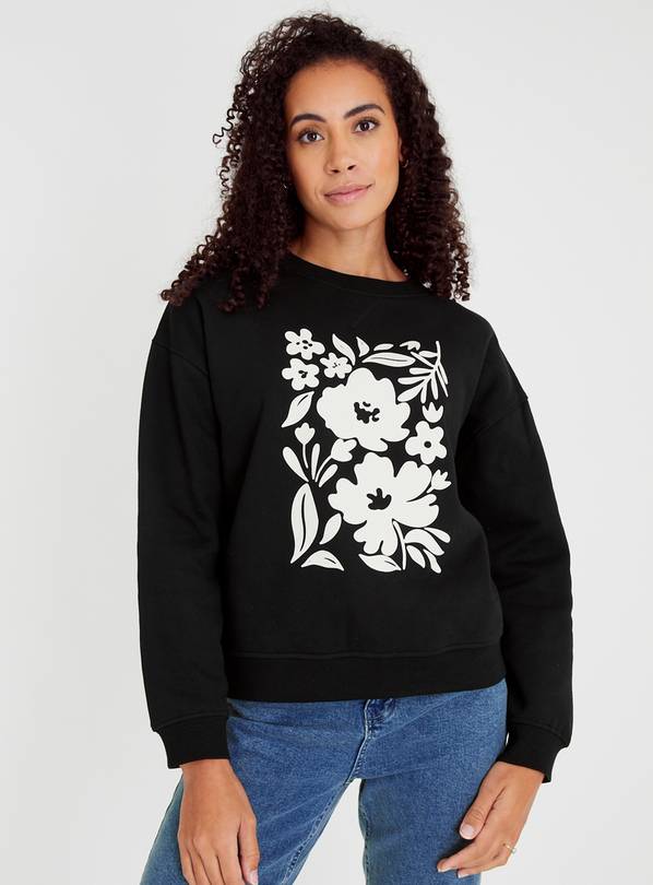 Black Mono Floral Graphic Sweatshirt XXL