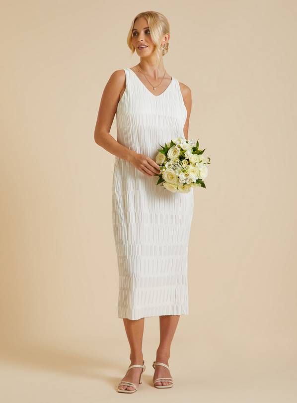 White V-Neck Plisse Dress 12