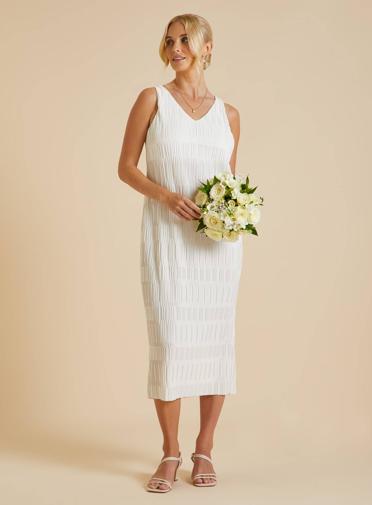 White V-Neck Plisse Dress 12 - Image 1