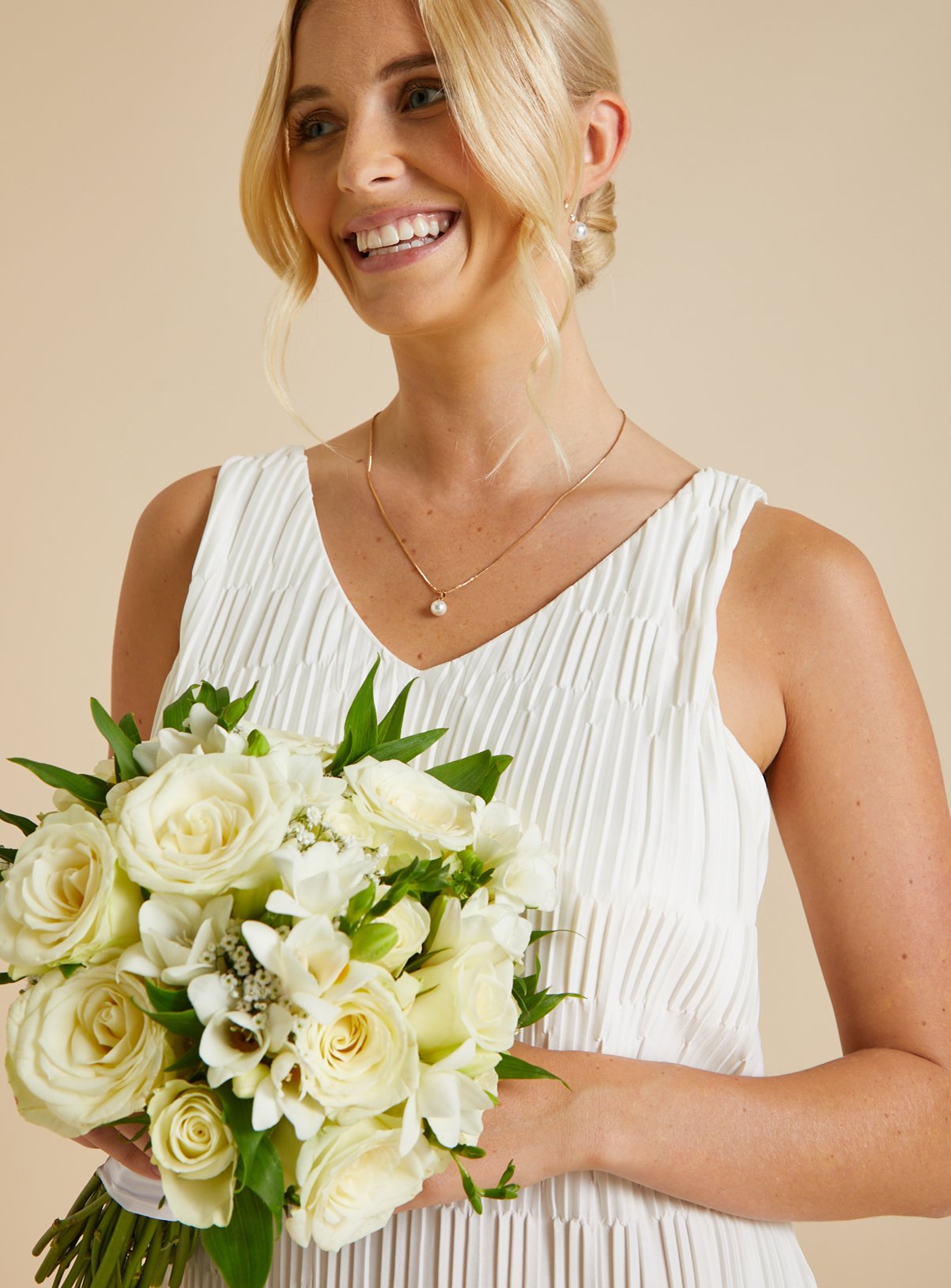 White V-Neck Plisse Dress 12 - Image 3 thumbnail