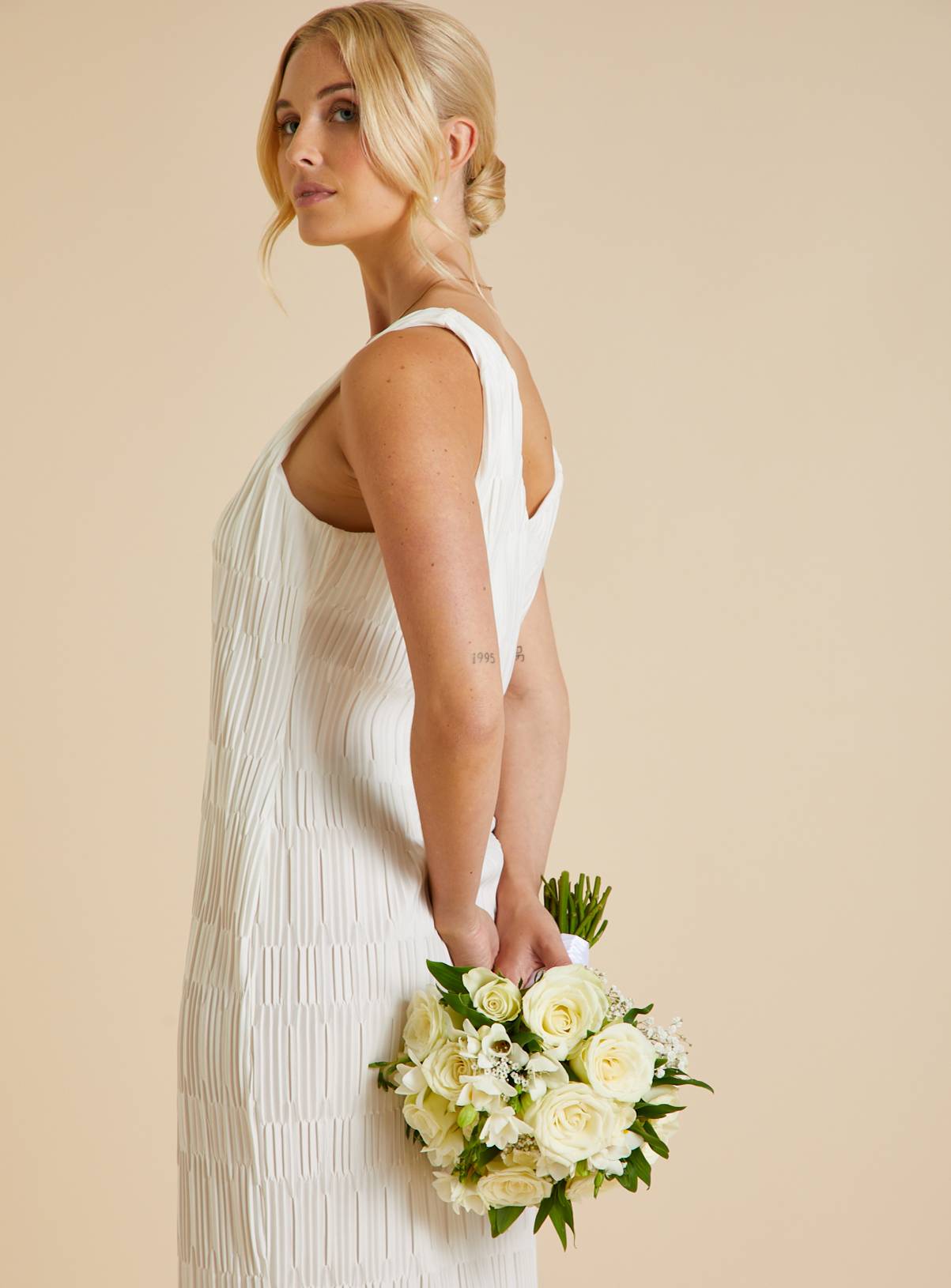 White V-Neck Plisse Dress 12 - Image 4