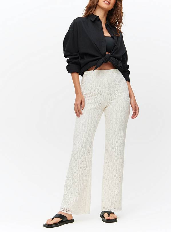 Coord White Kick Flare Crochet Trousers 18