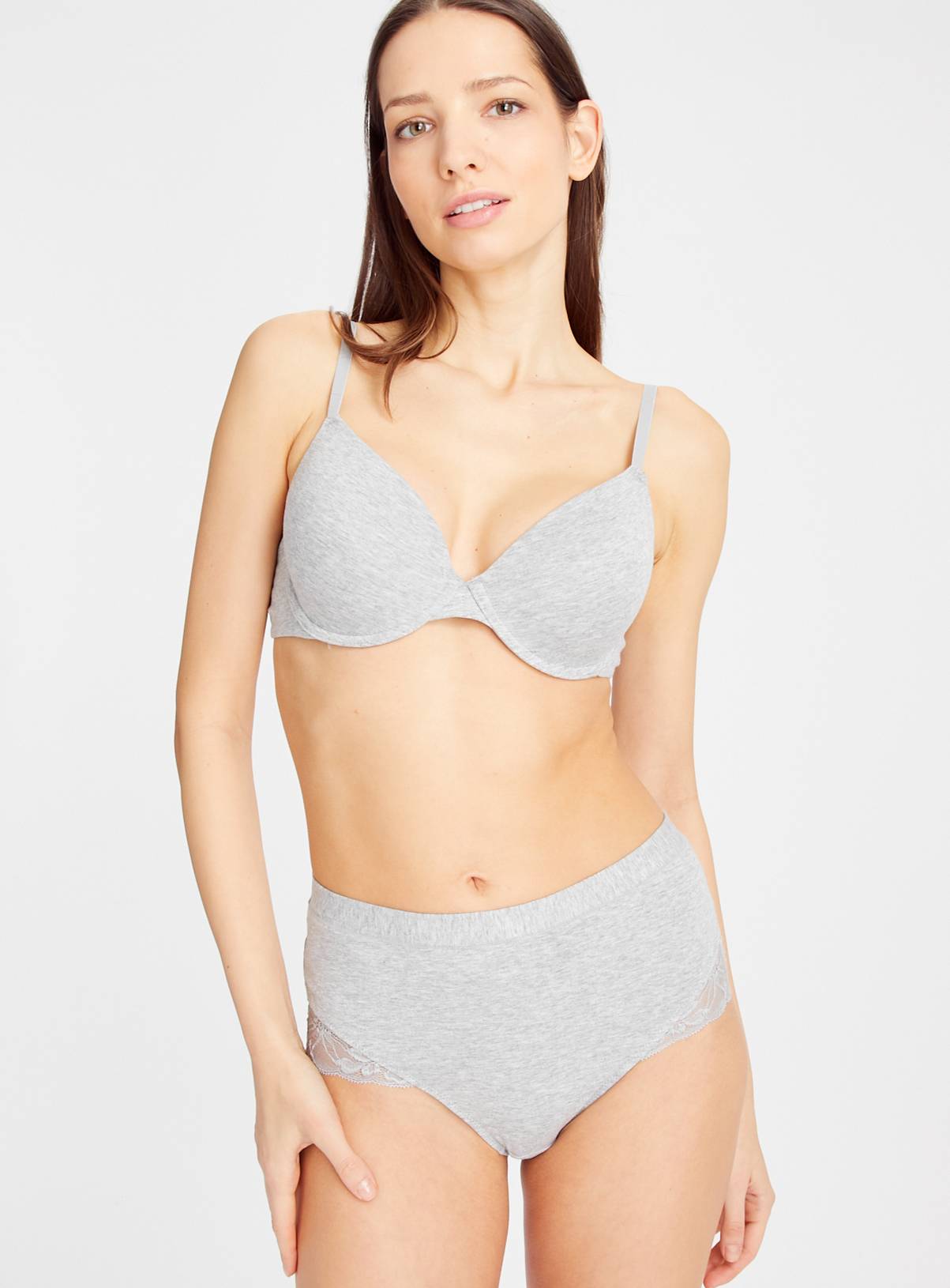 Grey Marl Floral Lace Cotton Full Brief Knickers 22 - Image 1
