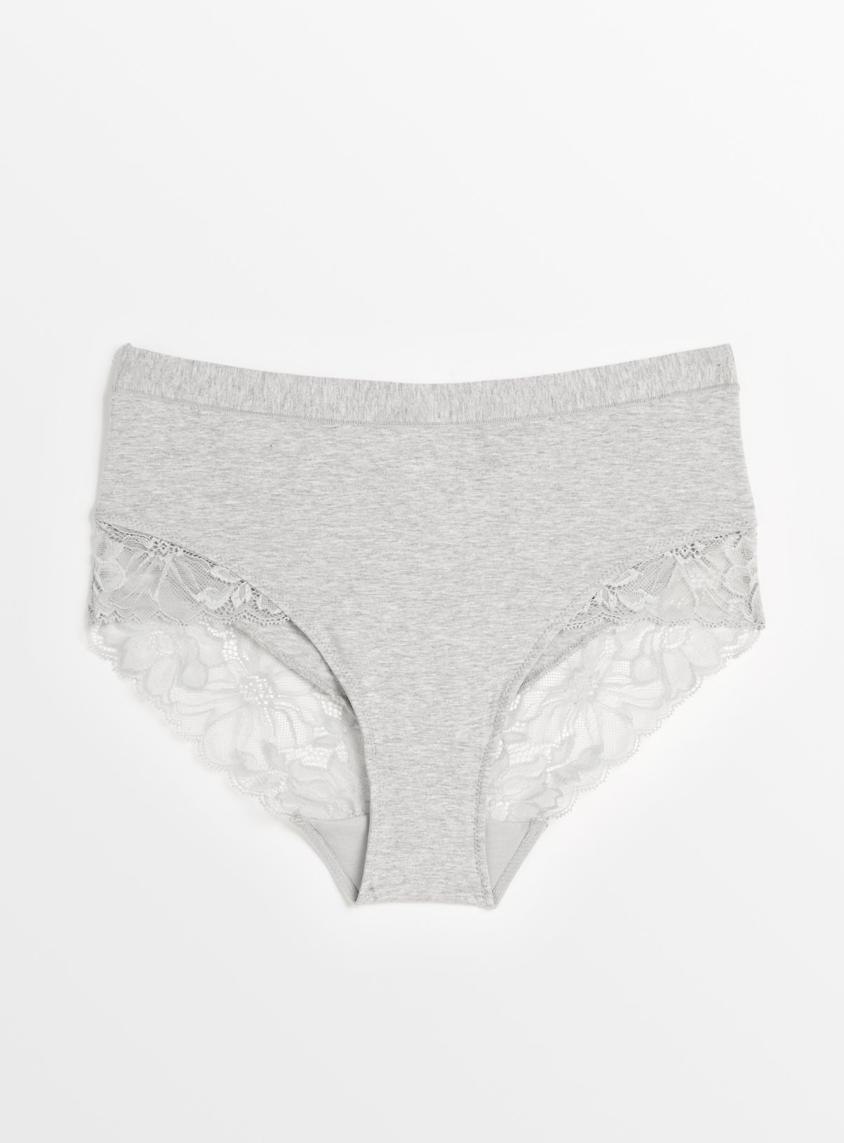 Grey Marl Floral Lace Cotton Full Brief Knickers 22 - Image 2 thumbnail