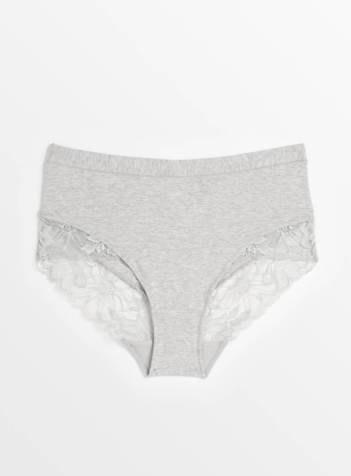 Grey Marl Floral Lace Cotton Full Brief Knickers 22 - Image 2