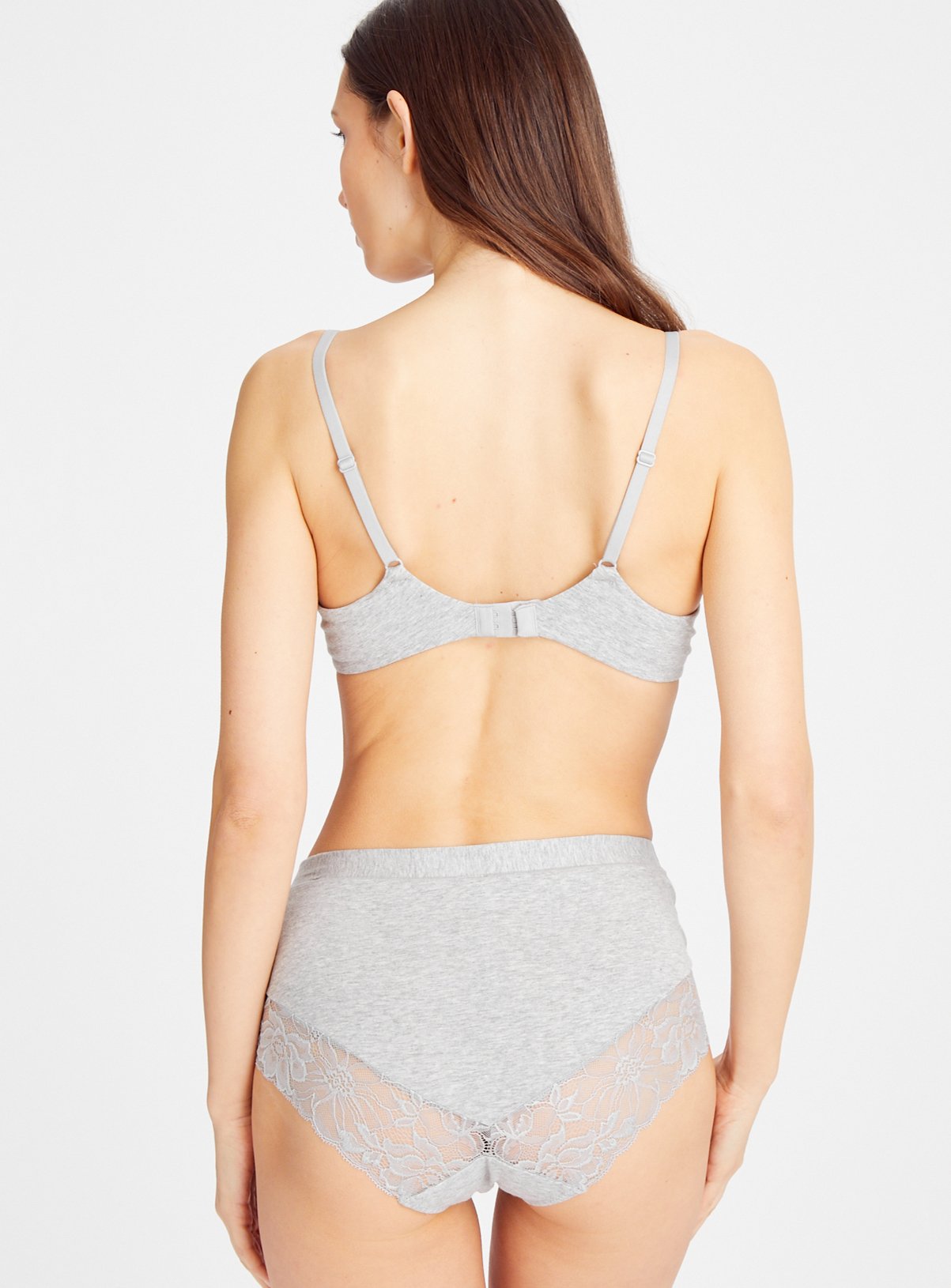 Grey Marl Floral Lace Cotton Full Brief Knickers 22 - Image 4 thumbnail